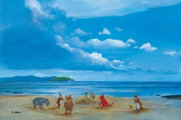  seaside Painting - and Friends at the Seaside facetious humor pets